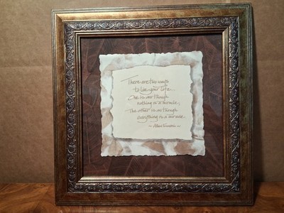 Albert Einstein Quote Framed Wall Art Miracle Calligraphy Ornate Bronze/Gold.