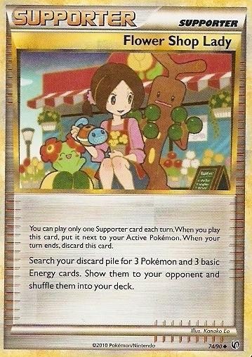 Slightly Played, English - 1 x Pokemon Flower Shop Lady - 74/90 - Uncommon HS Un