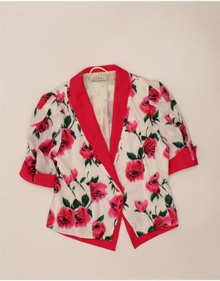 VINTAGE Damen 1 Knopf Kurzarm Blazer Jacke EU 40 Medium Weiß AD06