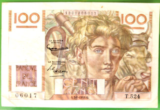 FRANCE Billet 100 Frs JEUNE PAYSANS du 2/1/1953 Fay 28/35