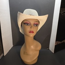 Women's Straw Cowboy Hat Wide Brim Summer Beach Sun Hat with Chin Strap
