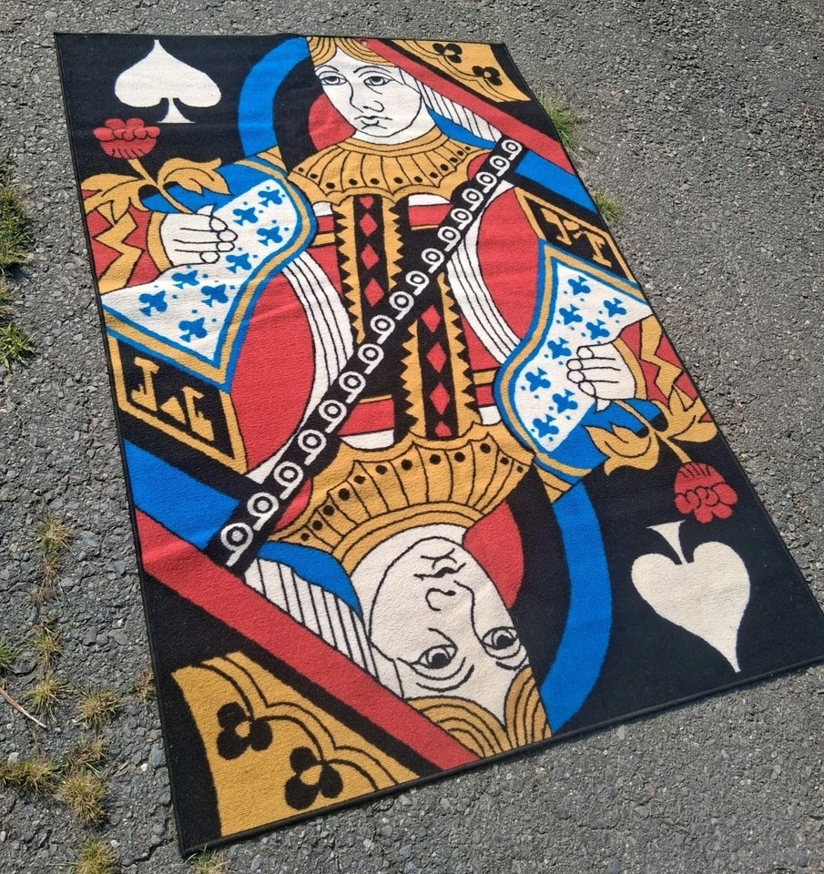 VINTAGE CASINO ENTRANCE RUG CARPET Queen Of SPADES Playing CARD 52X78 Inches - Image 3 of 4