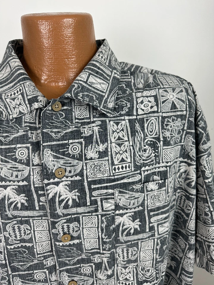 Vintage Reverse-Print Hawaiian Shirt Men XXL Oversized Geometric Tribal Cotton - Image 2 of 4