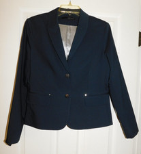 Harve Benard Women's Navy Blue Short Blazer Jacket Size 8 Lined Career Jacket