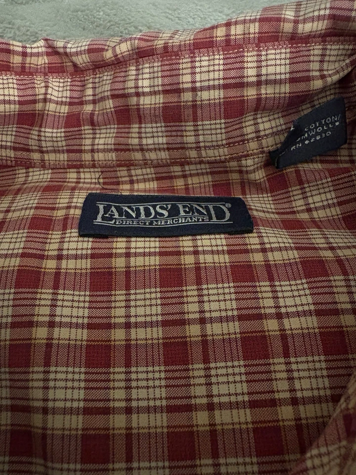 Рубашка мужская Lands' End оранжевая клетчатая с длинным рукавом на пуговицах - размер L (16-16,5) - Изображение 4 из 4