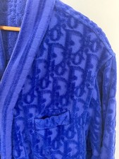 CHRISTIAN DIOR LOGO OBLIQUE MONOGRAM JACQUARD BLUE BATHROBE KIM JONES TERRY