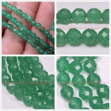 4mm 6mm 8mm 10mm 12mm Natural Faceted Green Jade Gemstone Round Loose Beads 15''