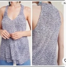 Anthropologie Top Halter Lilac Crinkle Pleated Shimmer Blouse Tunic Tank Size XS