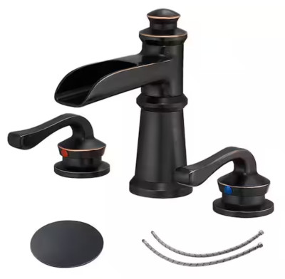 BWE 8 in. Waterfall Widespread Bathroom Faucet w/Pop-up Drain Assembly   (WH)