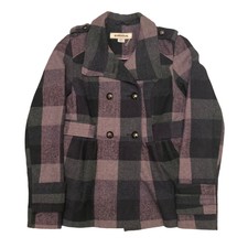 Vtg Y2k Hydraulic Jeans Women's Lined Plaid Pea Coat Jacket M Purple Black