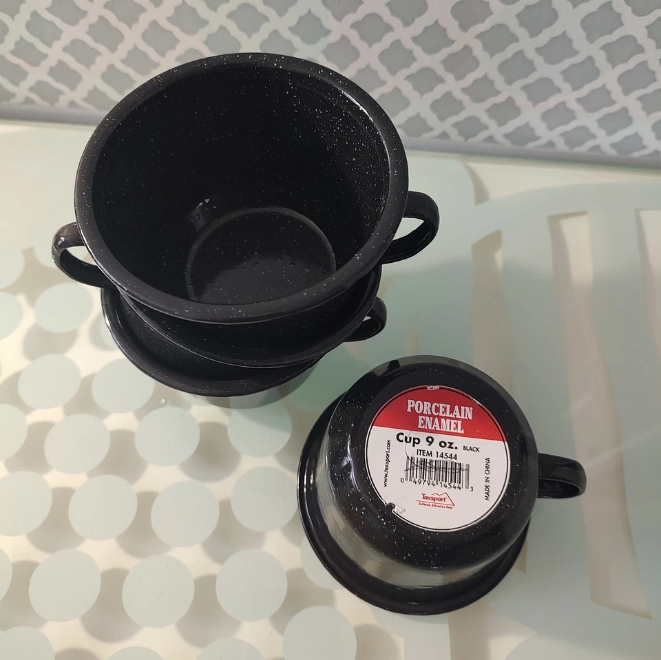 Taza de porcelana esmaltada blanco y negro salpicaduras 9 OZ Texsport Foto 3 de 4