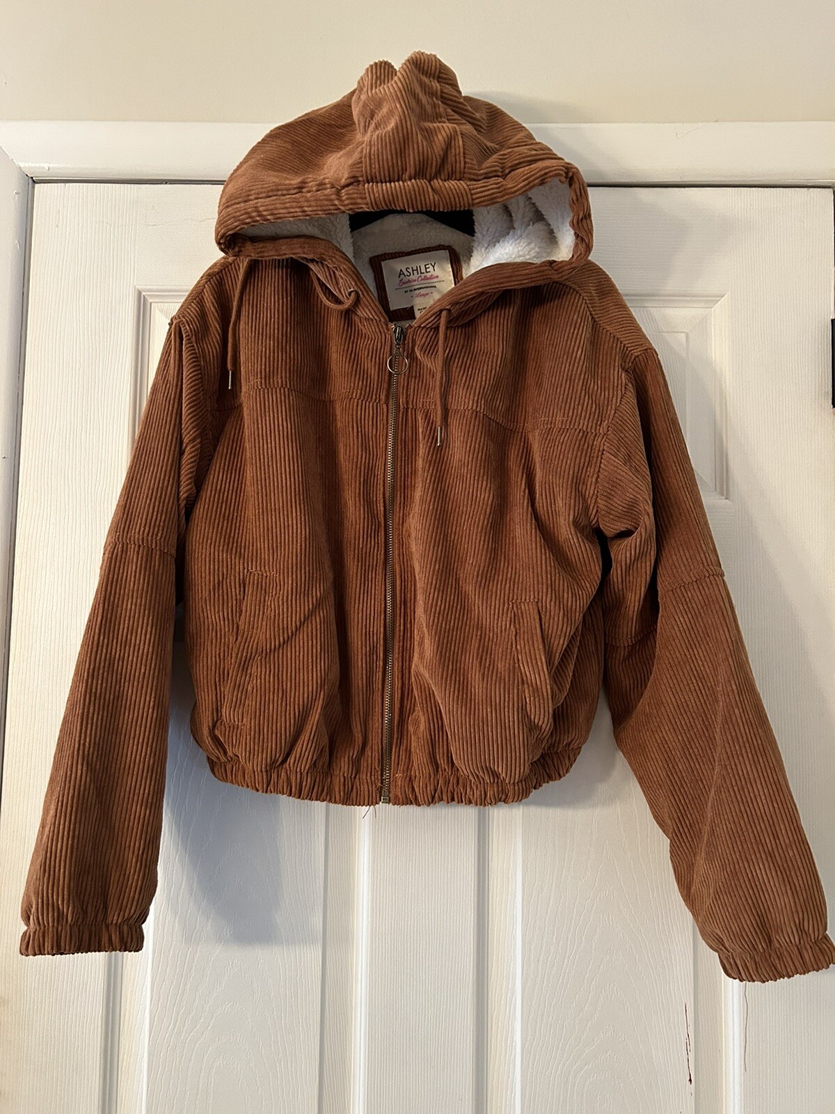 Ashley Utility Collection Fur Lined Hoodie/Jacket, Brown Corduroy, Size