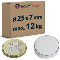 5 X Scheibenmagnet Rundmagnet Ø 25 Mm, HöHe 7 Mm Neodym (Ndfeb) N42 - HäLt 12 Kg
