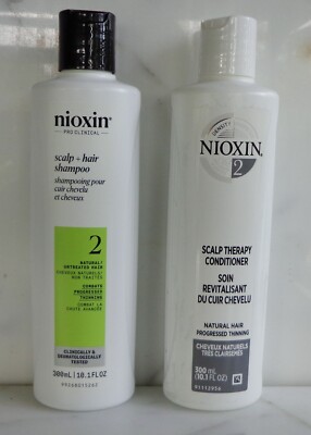 DUO Nioxin System 2 CLEANSER SHAMPOO & SCALP THERAPY 10 oz -hair progress thin 