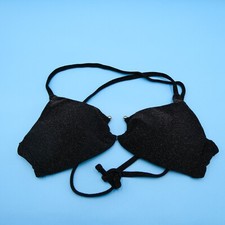 Victorias Secret Medium Black Shimmer Padded Cutout Halter Bikini Top Swimwear