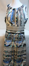 Nine West Womens Teal Aqua Black Blue Striped Halter Neck Fit & Flare Dress Sz 8