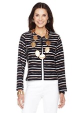 Marlawynne Woven Stripe Road Map Jacket Open Front Multi - Colored Sz 16