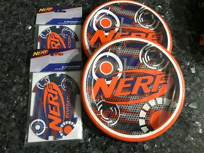 NERF INVITATION Birthday Party 2-Packs of Invitation 2-Plates 8 5/8'' NEW