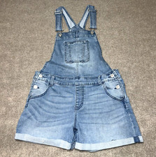 Jordache Shortalls Jean Bibs Juniors XL 14/16 Faded Blue Stretch Denim Cuffed