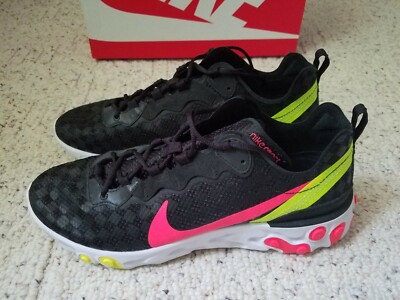 Nike React Element 55 Men's Size 10.5 Black Hyper Crimson Yellow CJ0782-001 VNDS