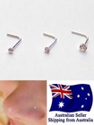 925 Sterling Silver L Shape Bent Nose Studs 22g with Clear Crystal Prong Set 1pc