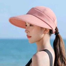Women Sun Visor Hat Cotton Large Wide Brim UV Protection Summer Beach Travel Cap