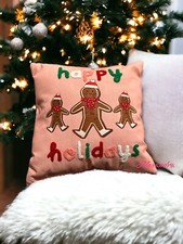16 16" Reversible 'Happy Holidays' Gingerbread Square Christmas Throw Pillow New