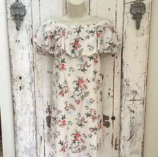 The Impeccable Pig S Small Ivory Green Pink Blue Ruffle Shift Off Shoulder Dress