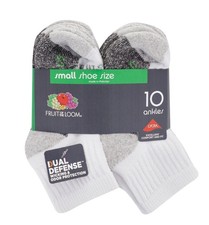Boy's Fruit of the Loom Socks Ankle White/Gray Shoe Size 4.5-8.5 Small 10.