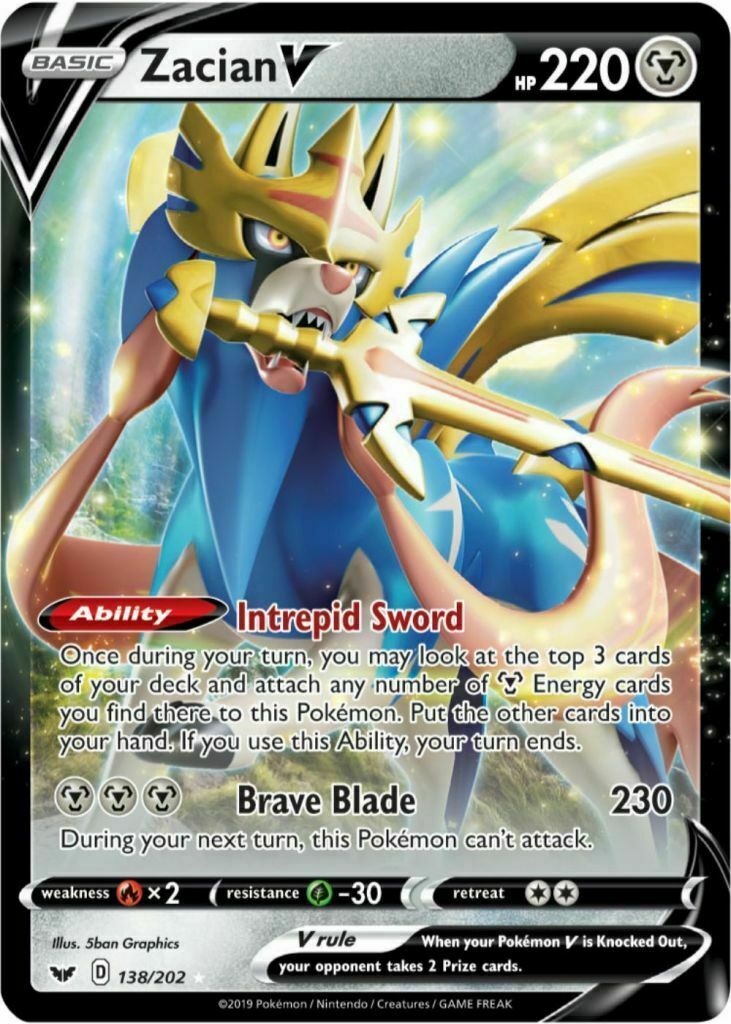 Zacian V 138/202 Sword & Shield Base Set ULTRA HOLO PERFECT MINT