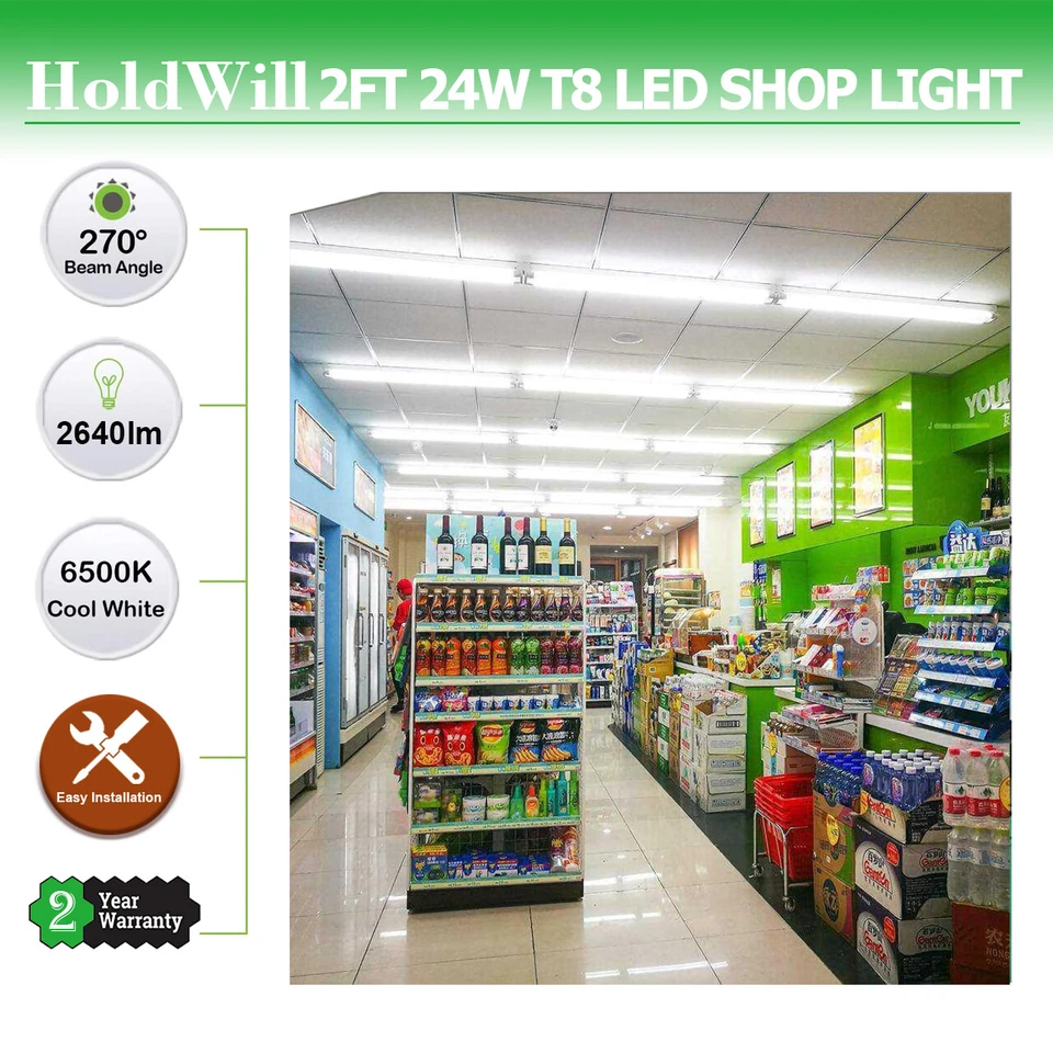 2FT 6 Pack LED Shop Light T8 Linkable Ceiling Tube Fixture 24W Daylight V Shape - Image 2 of 4