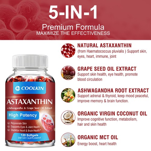 120pcs Astaxanthin 24mg - Ashwagandha,Grape Seed Oil-Eye, Joint and Heart Health - Picture 8 of 12