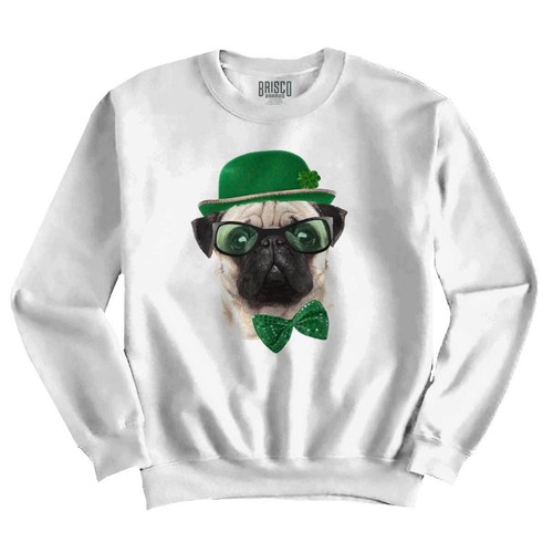 Funny St Patricks Day Cute Dog Pug Irish Womens Crewneck Sweatshirt Pullover - Picture 3 of 9
