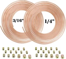 Pair 25Ft. 1/4"  &3/16" Copper Nickel Brake Line Tubing Kit and 32 Fittings