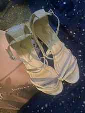 NINA WHITE SHIMMERY SILVER BLOCK HEEL BRIDAL STRAPPY Shoes GORG LEATHER INSOLES