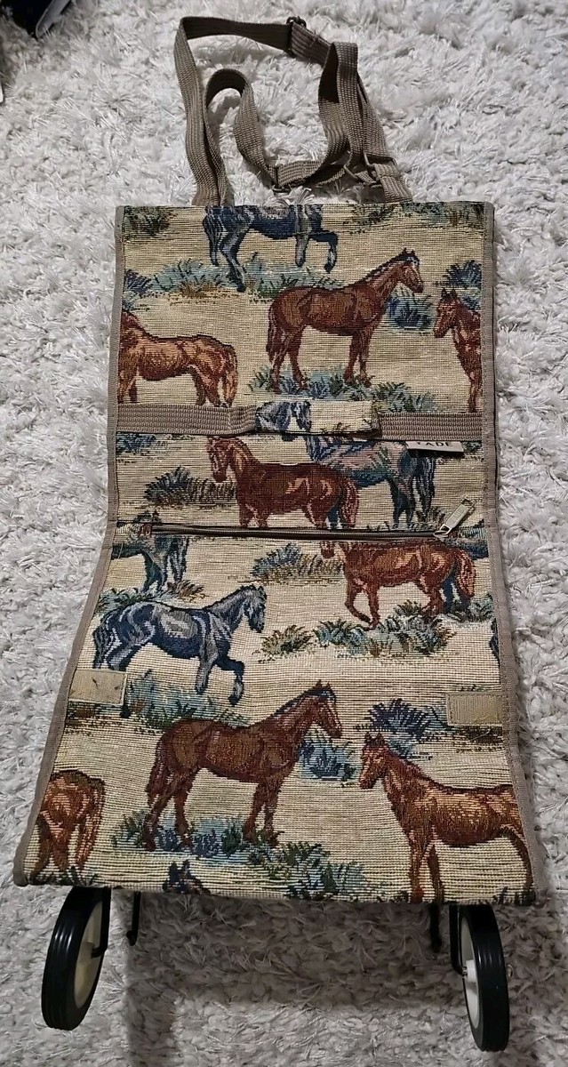 Jade Horse Print Tapestry Rolling Tote Bag Expandable Luggage Bag