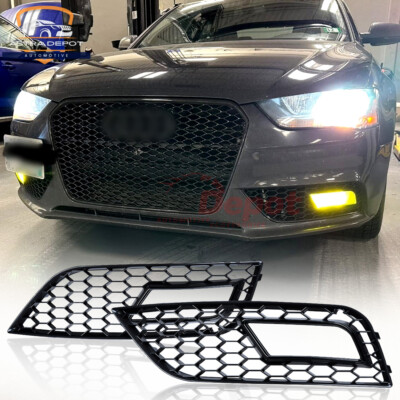 Front Lower Bumper Grille Fog Light Grill RS4 Style for 2013-2016 Audi A4 B8.5
