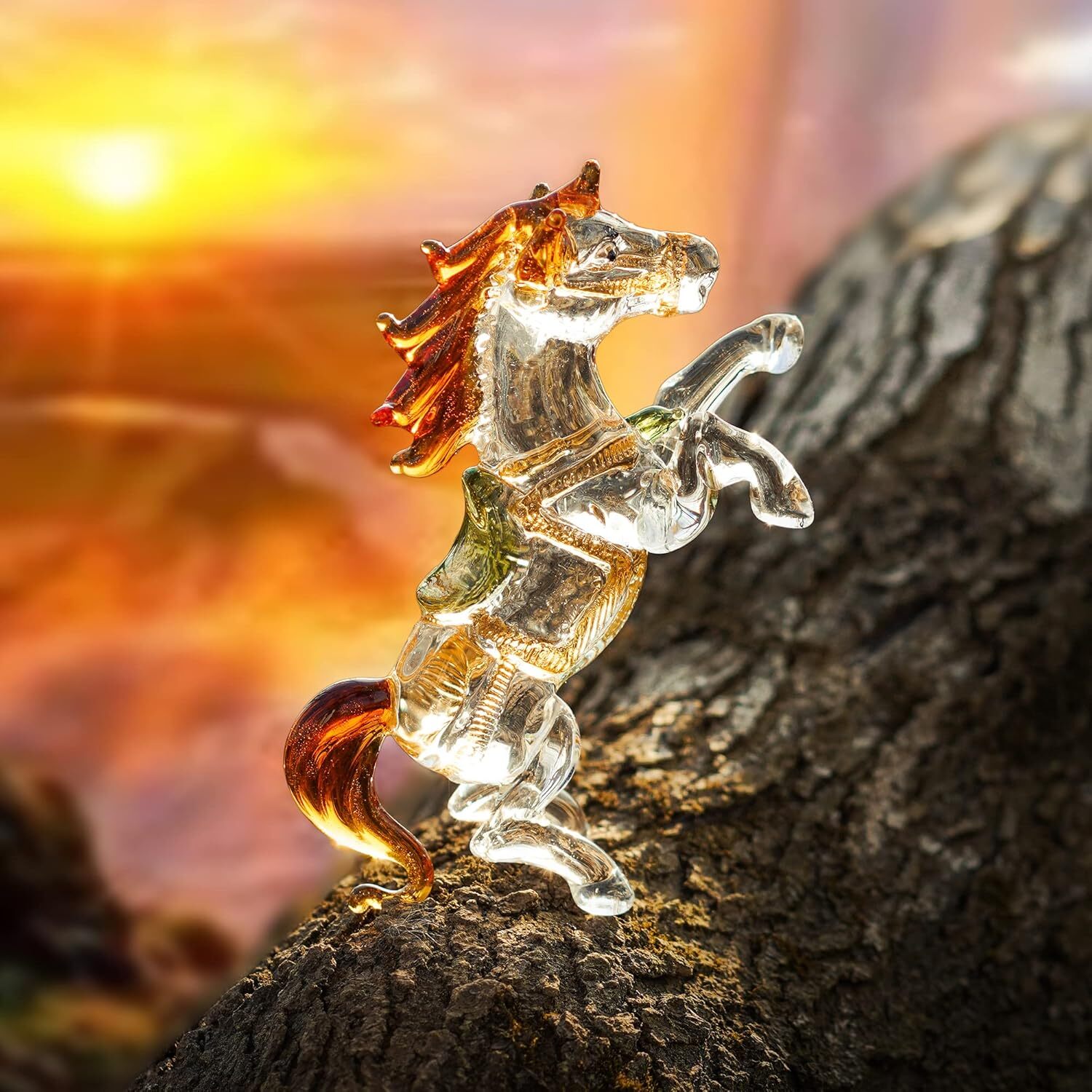 H&D Crystal Horse Figurine - Elegant Glass Animal Collectible for Home Decor