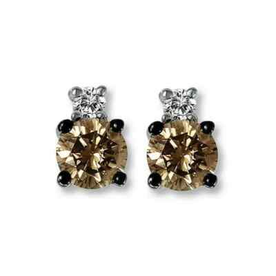 Ohrstecker 1 kt runder Schliff Laborgefertigt Schokolade Diamant 14 K Weißgold vergoldet