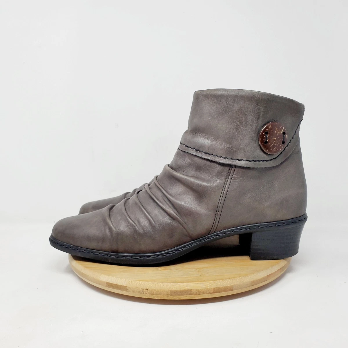 Rieker Boots Womens 40 Kendra Grey Leather Ruched Slouch Ankle
