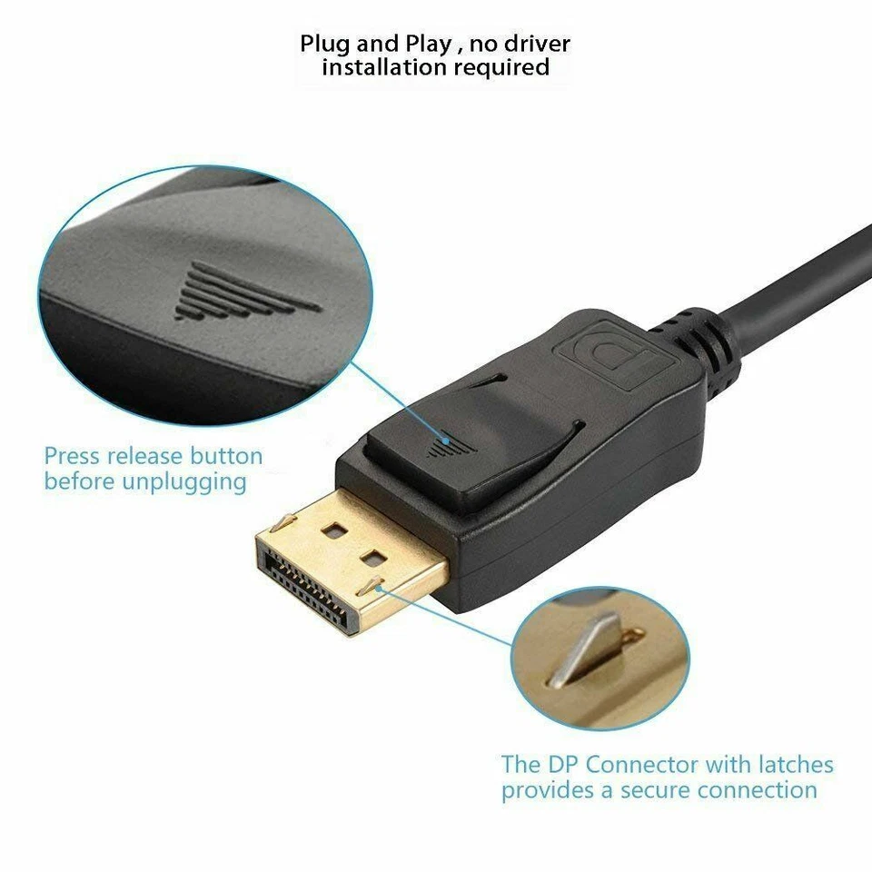 Display Port DP to DVI-D 24+1 Dual Video Cable 1080P Adapter Gold Plated PC 15FT - Image 4 of 4