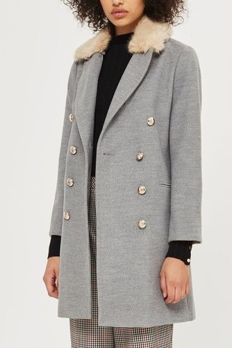Topshop Petite Nancy Grey Fur Collar 