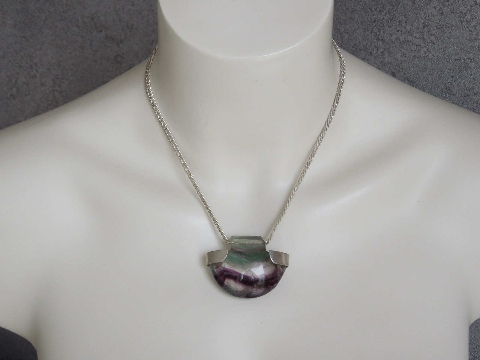 925 Silver Necklace with Solid Fluorite Pendant (… - image 1