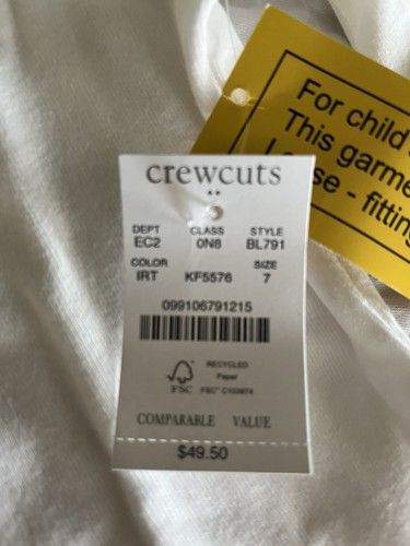 J.Crew Crewcuts Kids Ivory Holiday Crew Long Sleeve Shirt Size S (7) NEW - Picture 4 of 4
