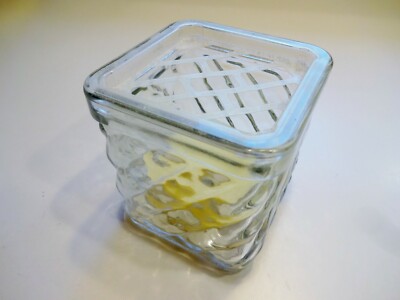 Vtg RENUZIT FRESH GELS GLASS CUBE Air Freshener Tealight Candle Holder Potpourri