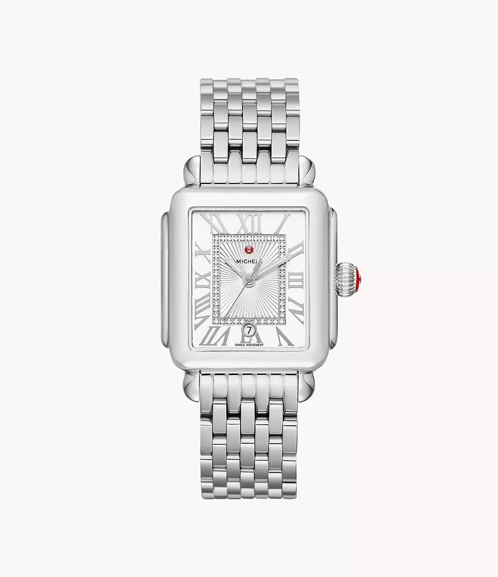 Michelle Deco Madison 33mm Diamond Dial Stainless Steel Watch