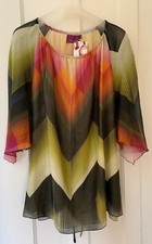 Women color gradation mix cottonvoile BLOUSE with flare angle sleeves,Size 14