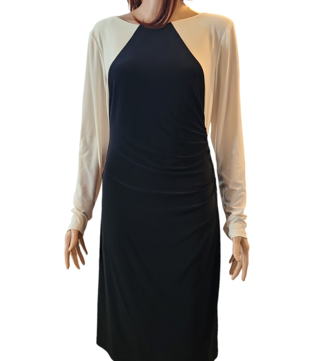 Lauren Ralph Lauren Color Block Black & White Long Sleeve Ruched Dress Size  14 | eBay