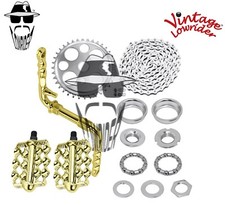 Vtg LOWRIDER - Twisted CRANK PKG - Lucky 7 Double Flat Twisted Pedal Gold/Chrome