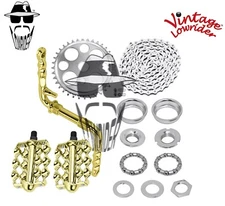 Vtg LOWRIDER - Twisted CRANK PKG - Lucky 7 Double Flat Twisted Pedal Gold/Chrome